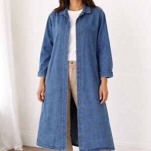 Vanderbilt Cotton Coat – L Blue Denim Longline Duster READ